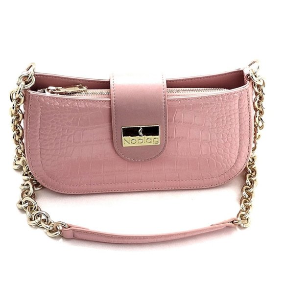 Lovitt Soft Pink Women's Shoulder Bags De Noblag Leather Crocodile - Picture 1 of 4